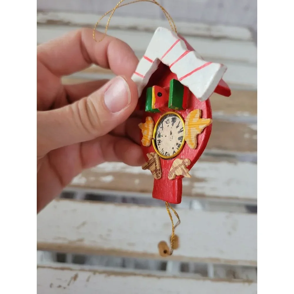 Wooden vintage cuckoo clock ornament‎ mini Xmas tree